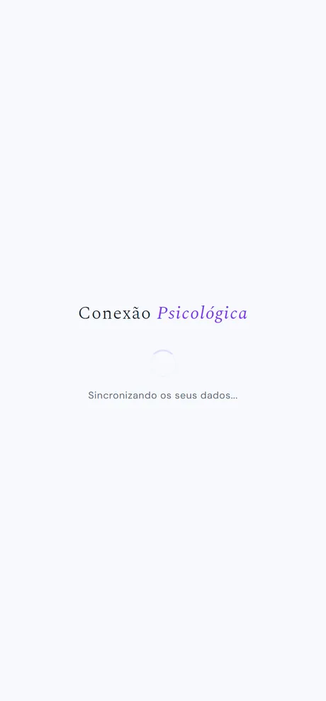 Tela de abertura da Maré: o nome Conexão Psicológica ao centro, um círculo girando e a frase Sincronizando os seus dados.