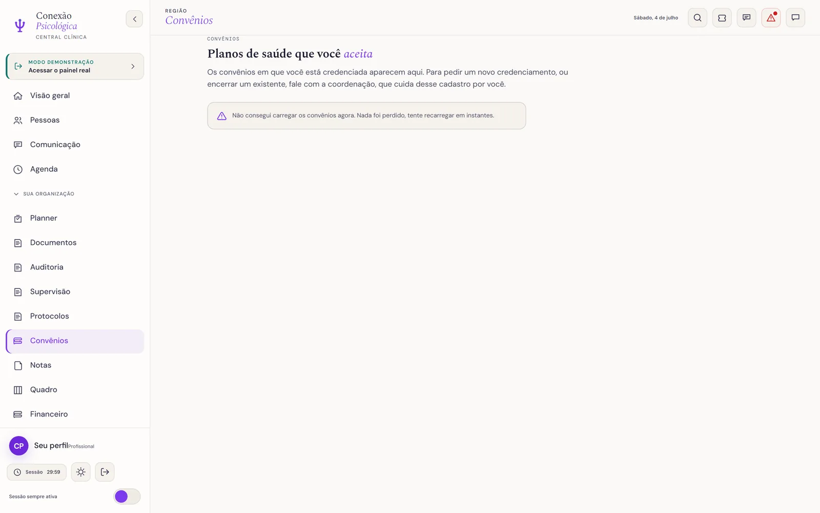 Tela real de Convênios: alternador entre Meus convênios e Catálogo, com nome do plano, código, descrição, situação e a marca de credenciamento.